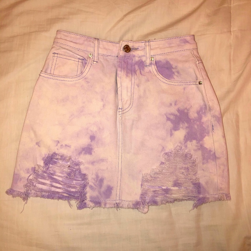 ‼️MOVING SAME ❗️ Distressed tie-dye purple denim skirt